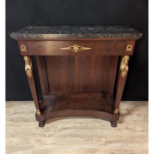 Empire Console Table With Caryatids, Marble Top