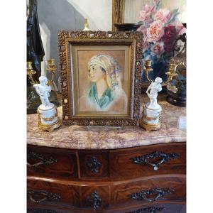 Portrait Of Young Woman Watercolor Orientalist