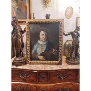 Oil On Canvas, 18th Century, Depicting "mandolin Player"