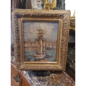 Horace Richebé (1871-1958) Sailboat In Mediterranean Port