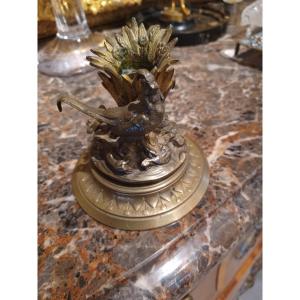 Small Bronze Sculpture: Pheasant And Sheaf Of Wheat