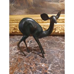 Doe On The Lookout, Bronze, Art Deco