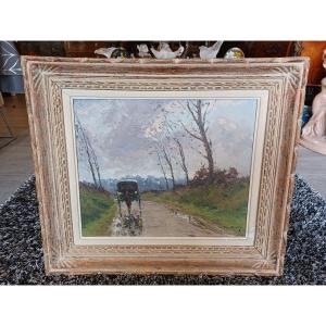 Oil On Canvas, Carriage Landscape, Olivier Sery