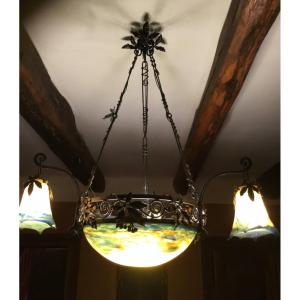 Art Nouveau Chandelier 1920 In Glass Paste