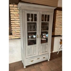 Small Oak Bookcase Painted Aged Gray. Late 19th Century