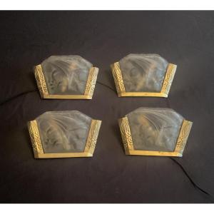 Four Art Deco Wall Lights, Signed H Mouynet, Circa 1925