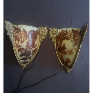 Pair Of Corner Wall Lights Signed Richard, Circa 1925