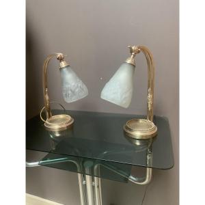 Pair Of Muller Frères Lunéville Lamps, Circa 1920