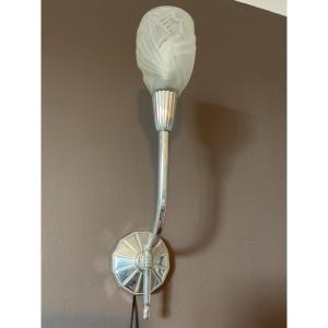 Pair Of Art Deco Wall Sconces, Circa 1925, In Nickel-plated Bronze 