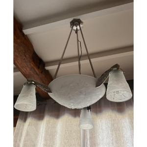  Art Deco Chandelier, Circa 1925, Signed Muller Frères Lunévilles 