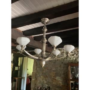 Chandelier, 1930s Pendant Lamp. Schneider, Nancy School 