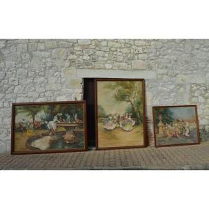 Set Of Three Large Painted Canvases
