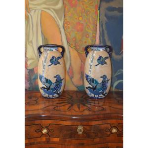 Pair Of Art Deco Ceramic Amphora Vases.