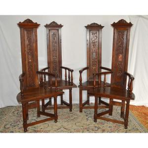 Set Of Four Oak "caquetoires" Chairs 