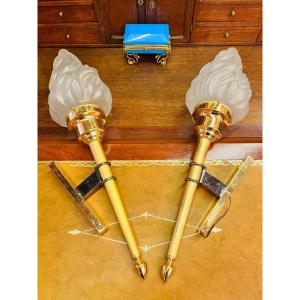Pair Of Maison Jansen Torchiere Sconces
