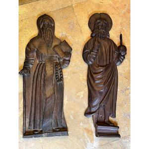 Pair Of Christ And Saint High Reliefs