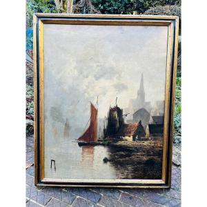 Port Scene In Normandy Albert Nolet 19th Century