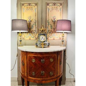 Louis XVI Bronze Clock And Its Pair Of Lamps