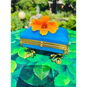 Napoleon III Blue Opaline Jewelry Box 
