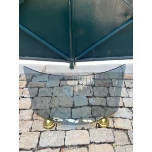 Fontana Arte Curved Glass Fireplace Screen / Spark Guard