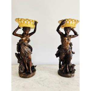Bronzes Bacchus And Bacchante 19th Century Henri Picard