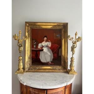 Portrait Of A Young Girl In A White Dress Dated 1834