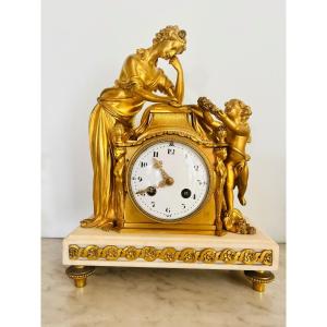 Louis XVI Clock "venus And Triumphant Love" Gilded Bronze