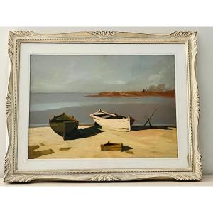 Boats On The Beach Oil Painting 20th Century