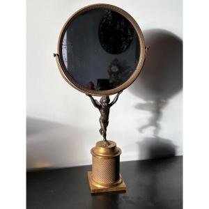 Empire Psyche Cherub Table Mirror In Gilt Bronze