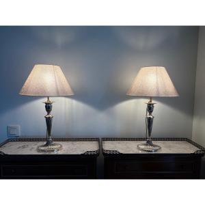 Louis XVI Directoire Style Silver Bronze Lamps