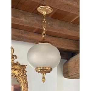 Glass Ball Chandelier With Gilded Bronze Frame