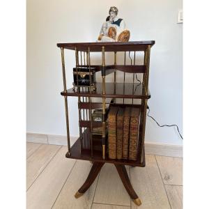Mahogany And Gilded Brass Revolving Bookcase / Shelf 