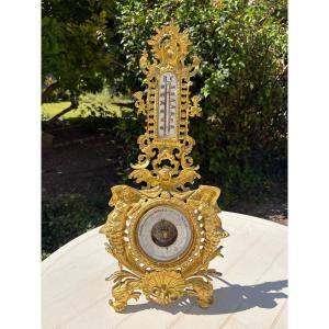 Regency Style Gilt Bronze Barometer - Thermometer