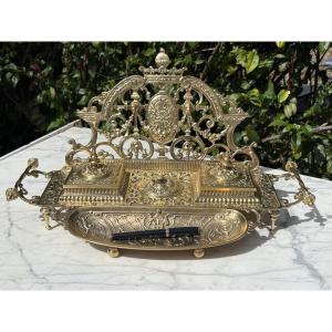 Napoleon III Gilt Bronze Inkwell With Bell 