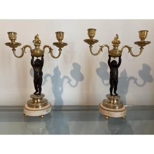 Louis XVI Period "aux Amours" Candlesticks 