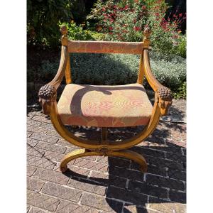 Gilded Wood Office Chair With Rams' Heads 