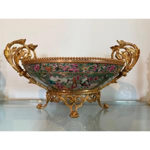 Large Canton Porcelain Bowl On A Gilt Bronze Mount 