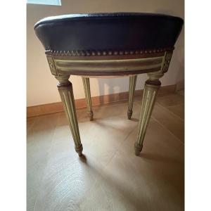 Louis XVI Style Stool In Painted Wood And Leather 