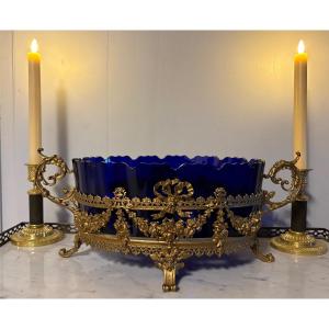 Blue Crystal Centerpiece/planter On A Gilt Bronze Mount 