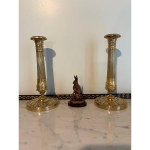 Pair Of Empire Style Gilt Bronze Candlesticks 