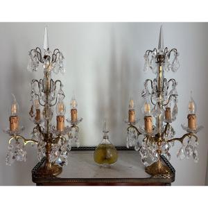 Pair Of Louis XV Ormolu And Crystal Girandoles