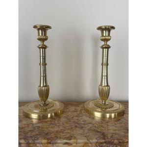 Pair Of Large Ravrio Empire Candlesticks