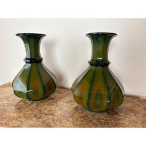 Pair Of Bohemian Lithyalin Glass Vases 1820