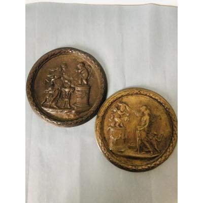 Two Bronze Medallions By François Rémond