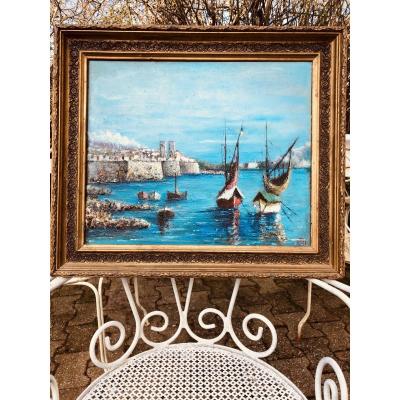 Port Of Antibes Oil On Panels