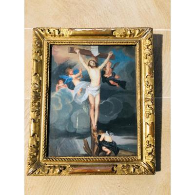 17th Century Gouache Crucifixion On Vellum