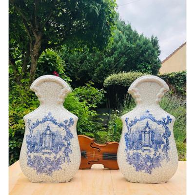 Pair Of Cracked Violin-shaped Vases