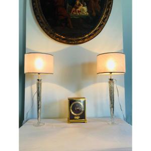 Pair Of églomisé Glass Lamps