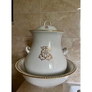 White And Gold Earthenware Covered Pot