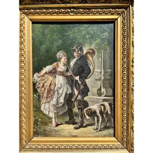 19th Century Painting: The Huntsman In Gallant Company